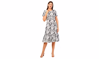 Women's Floral Print Dress – Crepe Fabric, Multicolor