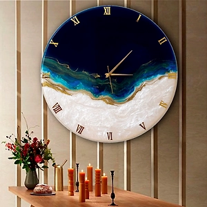 Dark Blue Abstract Epoxy Resin Wall Clock For Home Decor