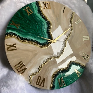 Green Geode Abstract Epoxy Resin Wall Clock For Home Decor