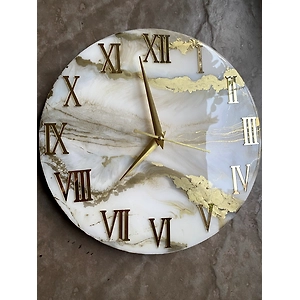 Golden and White Abstract Epoxy Resin Wall Clock For Home Decor