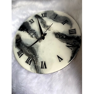 White and Grey Abstract Epoxy Resin Wall Clock For Home Decor