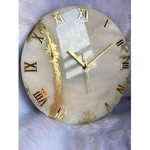 White and Golden Abstract Epoxy Resin Wall Clock For Home Decor