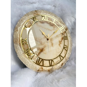 Golden Geode Abstract Epoxy Resin Wall Clock For Home Decor