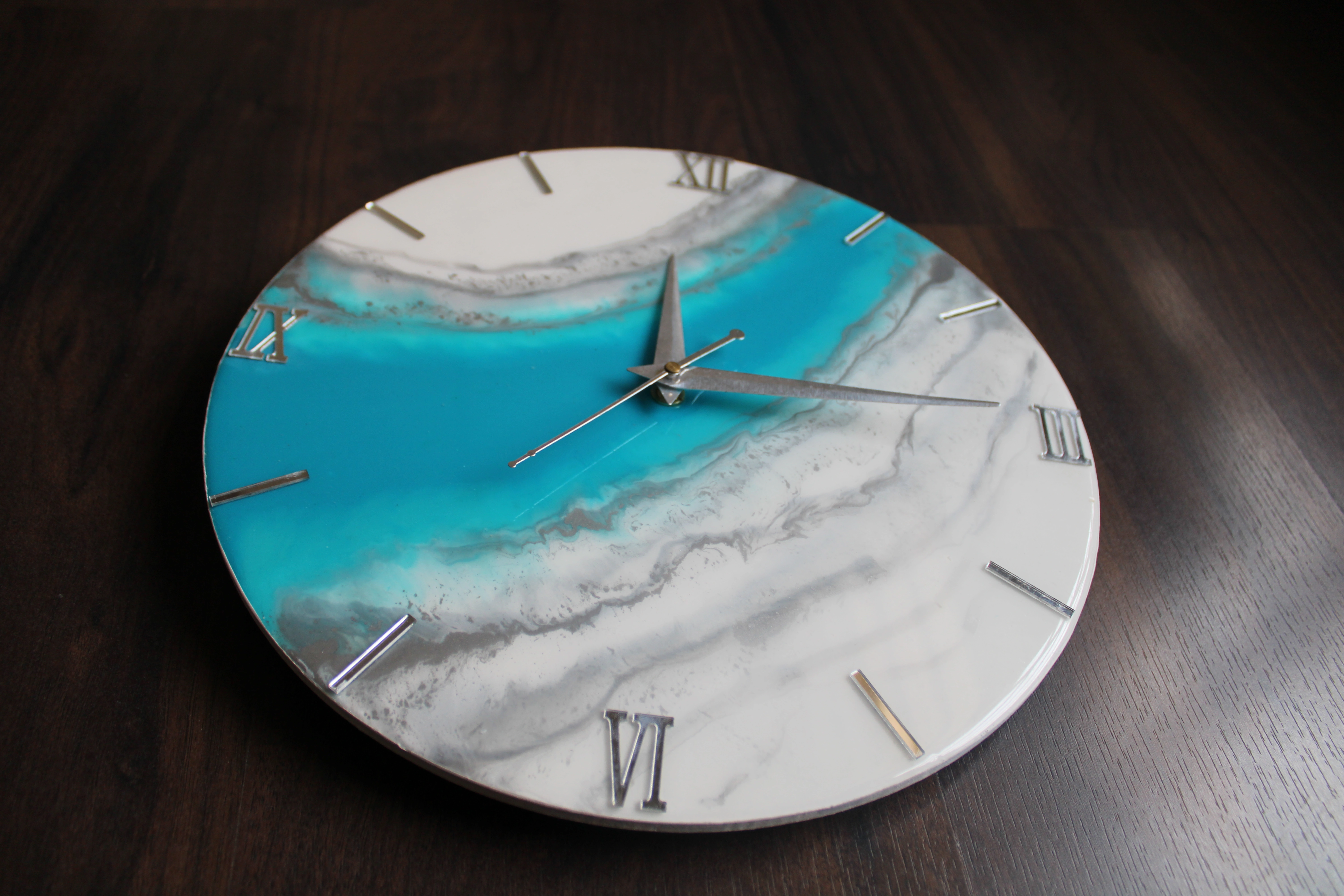 Blue and Grey Abstract Epoxy Resin Wall Clock For Home Decor-2