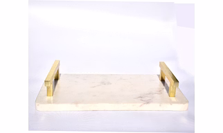 SHILPWARE Cheese & Bread Marble Tray with Gold Handle