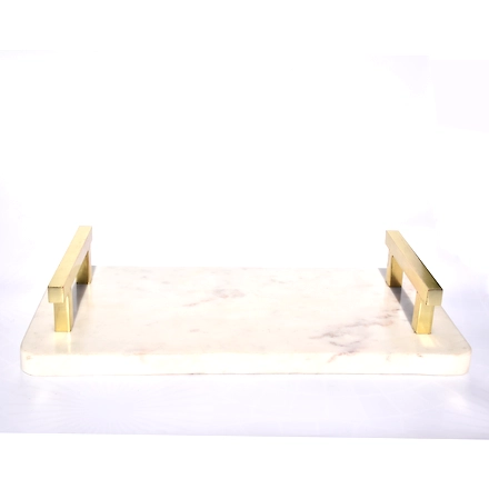 SHILPWARE Cheese &amp; Bread Marble Tray with Gold Handle-BLACK-3