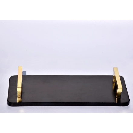 SHILPWARE Cheese &amp; Bread Marble Tray with Gold Handle-150006BK