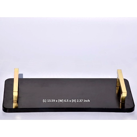 SHILPWARE Cheese &amp; Bread Marble Tray with Gold Handle-BLACK-5
