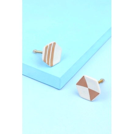 Shilpware Alma Hive Metallic Stripe Triangle Ceramic Door knob-DN1-1