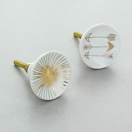 SHILPWARE ALMA HIVE METALLIC STRIPE CIRCLE CERAMIC DOOR KNOBS-130068-DN2