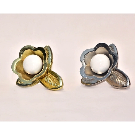 SHILPWARE Nena Flower Metal Ceramic Cabinet Knobs Handmade/Designer and Traditional Drawer Knob-Silver-1