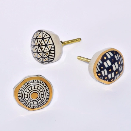 SHILPWARE Black Gold Hand Painted Handmade Ceramic Cabinet Designer and Traditional Drawer Cabinet Knob-DN1-1