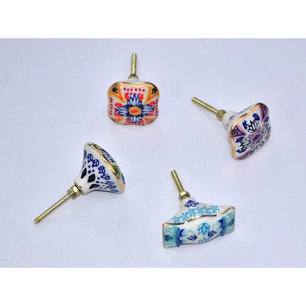 SHILPWARE Mandala Art Hand Painted Handmade Hourglass &amp; Melan Ceramic Cabinet Knobs Traditional Drawer Knobs-DN1-1