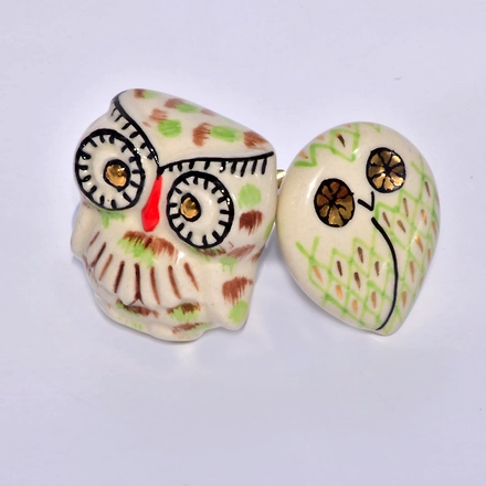 SHILPWARE Owl Shape Hand Painted Handmade Ceramic Cabinet  Designer and Traditional Drawer Knob-DN1-1