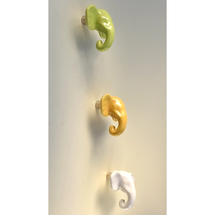 Shilpware Ceramic Elephant Hooks, Wall Cabinet Door Towel Robe Clothes Hooks for Hanging Kitchen Bathroom Home Hooks, Unique Design Hooks, Decorative Wall Hook-White-2