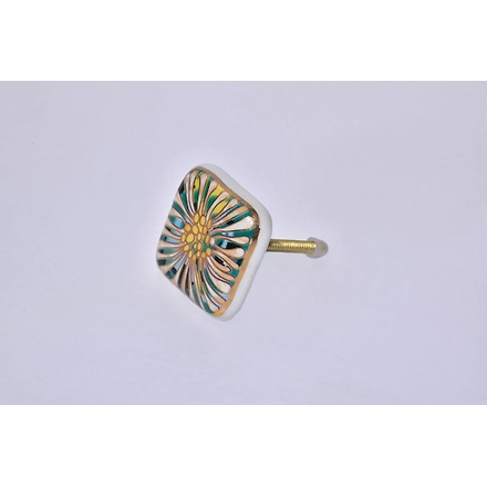 Shilpware Ceramic Square Knobs Drawer Pulls for Cabinets and Home Kitchen (42mm, Gold Multicolour ) Ceramic Square Knob-DN1-2