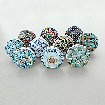 Shilpware Ceramic Vintage Shabby Chic Cupboard Drawer Door Knobs Pull Handles (Multicolour, 38 mm)-DN1-1