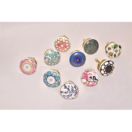 SHILPWARE Ceramic Knobs Drawer Pulls for Cabinets and Cupboards Gold Multicolor (38mm)-DN1-1