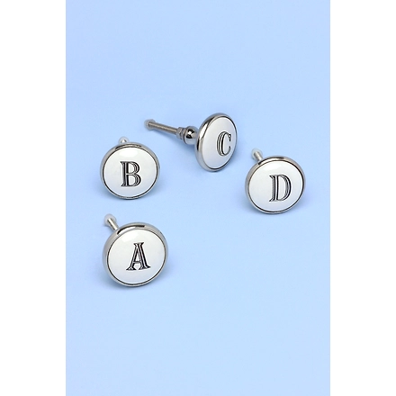 ALPHABET MONOGRAMS WHITE  CERAMIC metal cabinet KNOBS-White-A-1