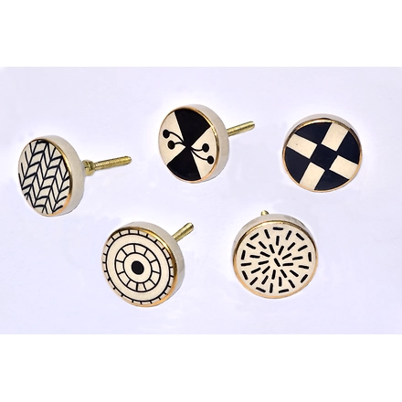 Shilpware Utopia Black and White Gold Round Shape Ceramic Cabinet Handmade/Designer and Traditional Drawer Knob-DN1-1