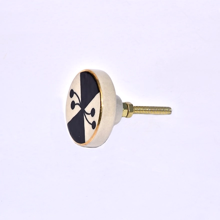 Shilpware Utopia Black and White Gold Round Shape Ceramic Cabinet Handmade/Designer and Traditional Drawer Knob-DN1-6