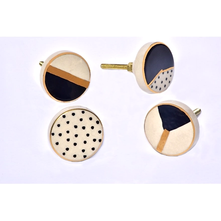Shilpware Victory Hand Painted Handmade GOLD Round Shape Ceramic Cabinet Designer and Traditional Drawer Knob-Black-BK-1