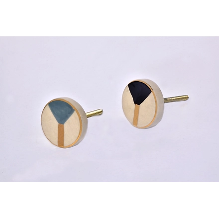 Shilpware Victory Hand Painted Handmade GOLD Round Shape Ceramic Cabinet Designer and Traditional Drawer Knob-Black-BK-6