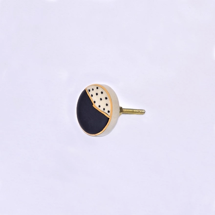 Shilpware Victory Hand Painted Handmade GOLD Round Shape Ceramic Cabinet Designer and Traditional Drawer Knob-130031-BK-2