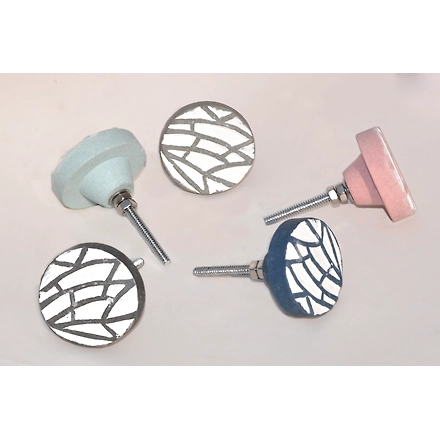 SHILPWARE Mosaic Full Circle Matte Terracotta Cabinet Knobs Cupboard Pull Drawer Handmade/Designer and Traditional Drawer Knobs-Dark Grey-1