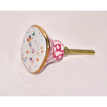 SHILPWARE Round Floral Grey/Fancy Dots Ceramic Cabinet Knobs Handmade/Designer and Traditional Drawer Knob-130020-DN2