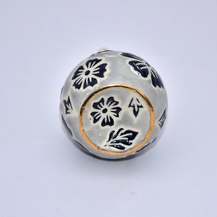 SHILPWARE Round Floral Grey/Fancy Dots Ceramic Cabinet Knobs Handmade/Designer and Traditional Drawer Knob-DN1-3