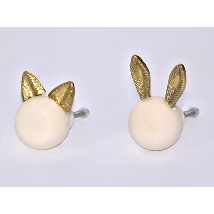 SHILPWARE Rabbit &amp; Bunny Cute Ears Resin Cabinet Handmade/Designer and Traditional Drawer Knob-DN1-Gold-2