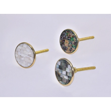 SHILPWARE Mother of Pearl Patterned Round Shape Cabinet  Handmade/Designer and Traditional Drawer Knob-DN1-2