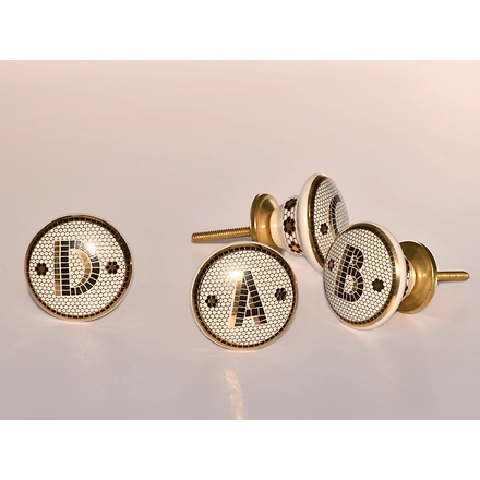 Shilpware BLACK AND GOLD honeycomb MONOGRAM ALPHABET cabinet knobs-130066-B
