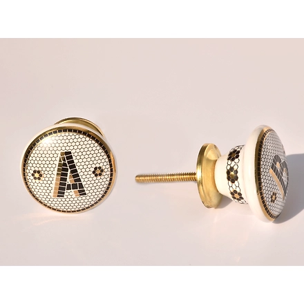 Shilpware BLACK AND GOLD honeycomb MONOGRAM ALPHABET cabinet knobs-B-3