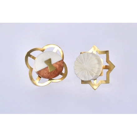 SHILPWARE Golden Crown White Marble  Round SHAPE Cabinet Handmade/Designer and Traditional Drawer Knob-DN1-1