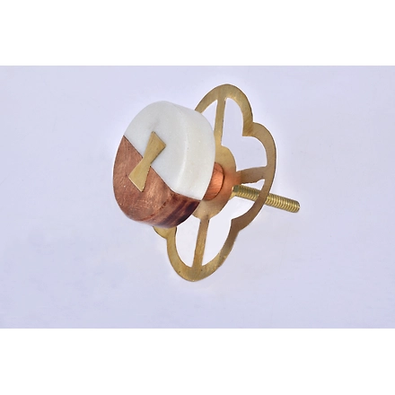 SHILPWARE Golden Crown White Marble  Round SHAPE Cabinet Handmade/Designer and Traditional Drawer Knob-130114DN1