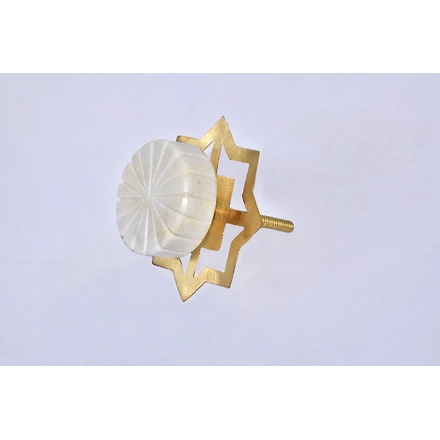 SHILPWARE Golden Crown White Marble  Round SHAPE Cabinet Handmade/Designer and Traditional Drawer Knob-DN1-3