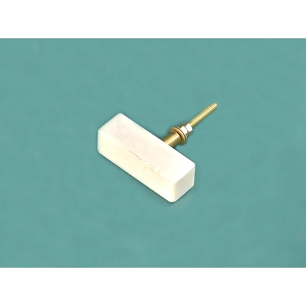 SHILPWARE Solid Round/Rectangular/Rectangular with Brass Marble Pull Drawer knobs for Pulls  Handmade/Designer and Traditional Cabinet Knobs-White-DN1-7