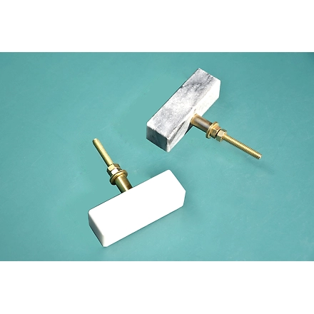 SHILPWARE Solid Round/Rectangular/Rectangular with Brass Marble Pull Drawer knobs for Pulls  Handmade/Designer and Traditional Cabinet Knobs-White-DN1-2