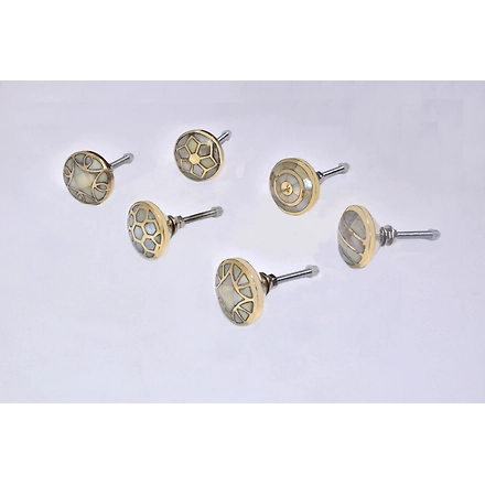 SHILPWARE MOTHER OF PEARL round shape GOLD BRASS PULL Cabinet Handmade/Designer and Traditional Drawer Knob-DN1-2
