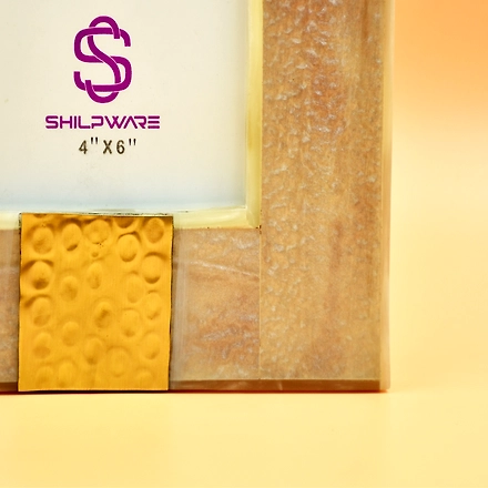 SHILPWARE Resin with Brass Hammered Photo Frame || Wall hangings-Cream-4 x 4 Inch-12