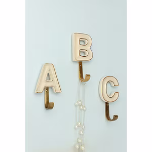 ALPHABET GREEN CRACKLE GLAZED HOOKS IN ANTIQUE BRASS