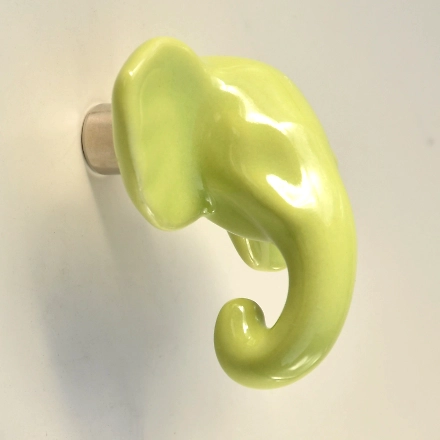 Shilpware Ceramic Elephant Hooks, Wall Cabinet Door Towel Robe Clothes Hooks for Hanging Kitchen Bathroom Home Hooks, Unique Design Hooks, Decorative Wall Hook-110010LGN
