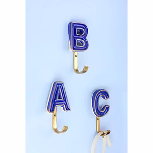 ALPHABET GREEN CRACKLE GLAZED HOOKS IN ANTIQUE BRASS