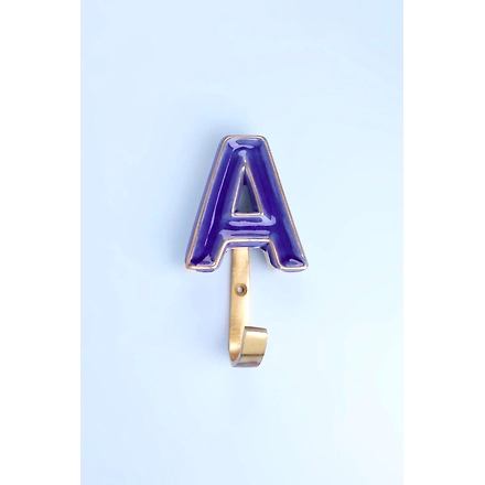 ALPHABET GREEN CRACKLE GLAZED HOOKS IN ANTIQUE BRASS-110031A