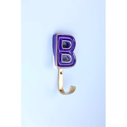 ALPHABET GREEN CRACKLE GLAZED HOOKS IN ANTIQUE BRASS-Blue-A-7