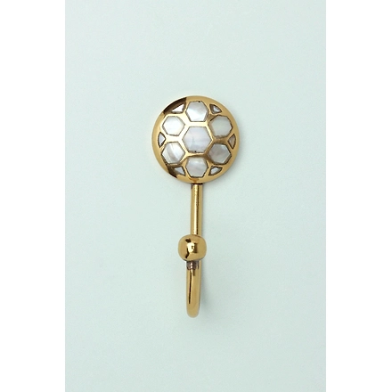 Shilpware MOTHER OF PEARL PATTERNED GOLD BRASS COAT HOOK-DN1-2
