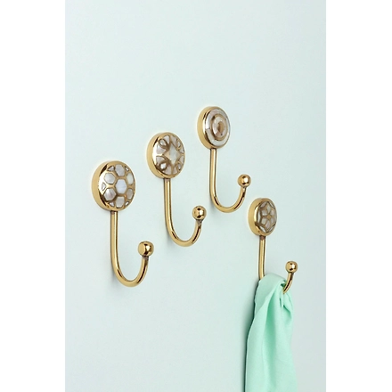 Shilpware MOTHER OF PEARL PATTERNED GOLD BRASS COAT HOOK-DN1-1