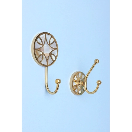 Shilpware MOTHER OF PEARL GOLD BRASS CIRCLE Single/DOUBLE END TowelHOOK-DN1-1